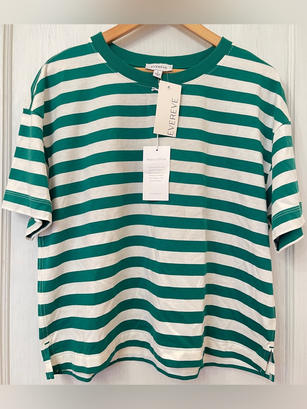 Evereve Green and White Striped Short-Sleeve Tee